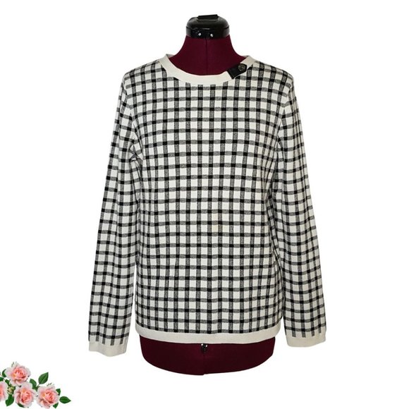 Jones New York Sweaters - Jones New York Signature Pullover Black White Gingham Check Top Women's Size L